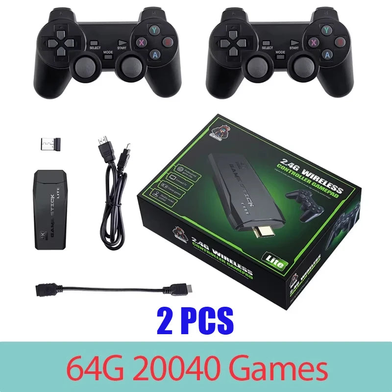 Console de jeux vidéo rétro M8 Game Sticks, double manettes sans fil 2,4 g, 4K, 20 000 jeux, 64 Go.