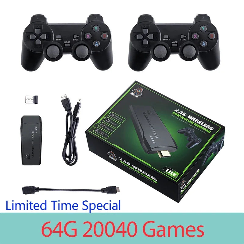 Console de jeux vidéo rétro M8 Game Sticks, double manettes sans fil 2,4 g, 4K, 20 000 jeux, 64 Go.