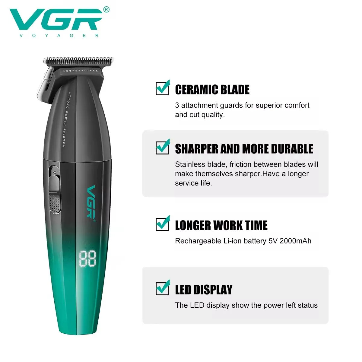 Tondeuse à barbe électrique originale VGR 0 mm en métal pour hommes, tondeuse électrique pour le corps et le visage, coupe de cheveux rechargeable