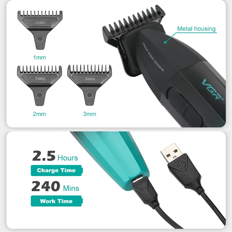 Tondeuse à barbe électrique originale VGR 0 mm en métal pour hommes, tondeuse électrique pour le corps et le visage, coupe de cheveux rechargeable