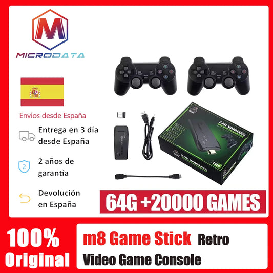 Console de jeux vidéo rétro M8 Game Sticks, double manettes sans fil 2,4 g, 4K, 20 000 jeux, 64 Go.